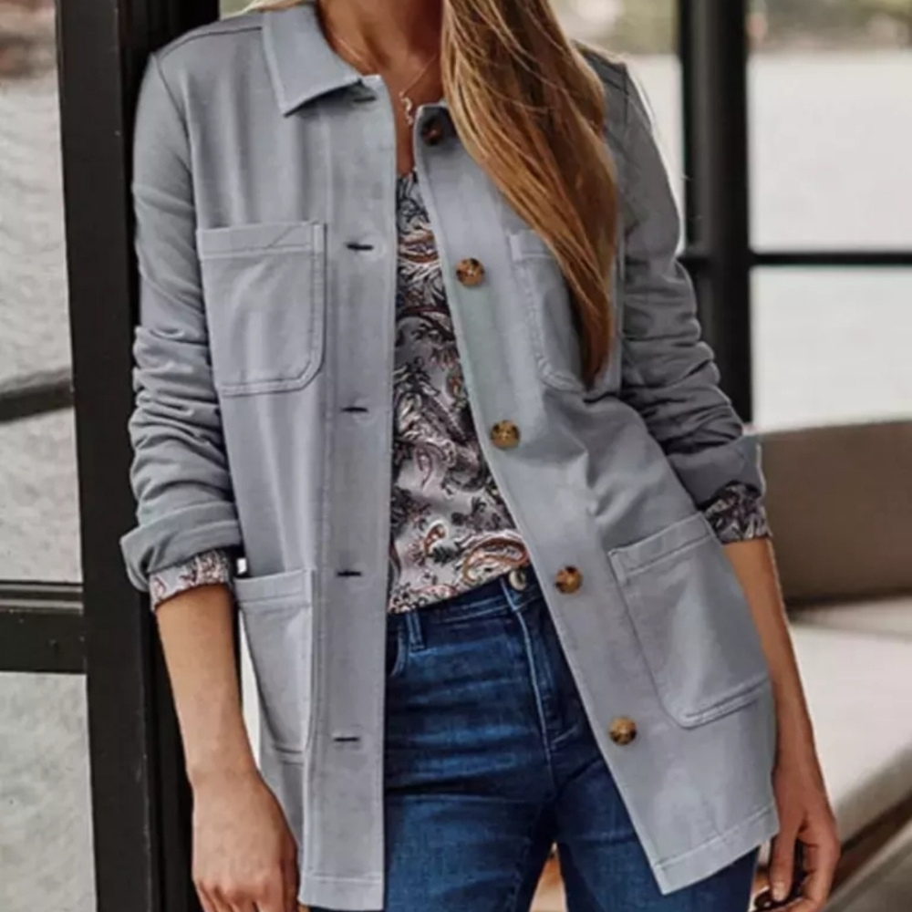 J. Jill Knit Button Down Jacket / Shacket Light Blustone ~ Size Smalk Petite